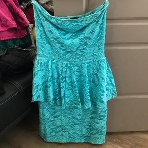 Light blue floral strapless dress size xs